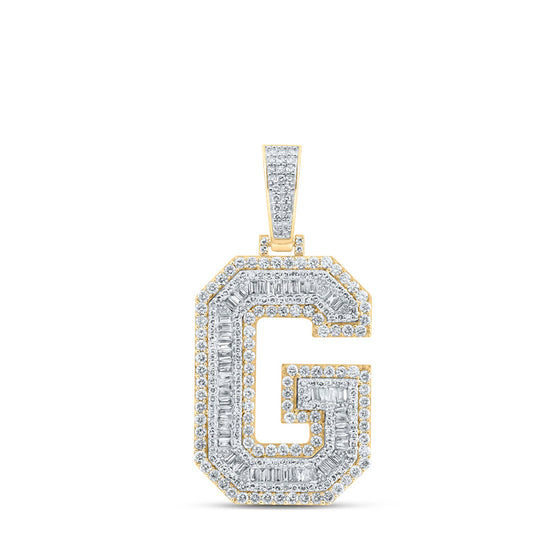 10k Yellow Gold Mens Baguette Diamond G Initial Letter Charm Pendant 3 Cttw