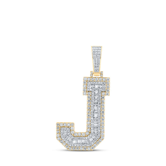 10k Yellow Gold Mens Round Diamond J Initial Letter Charm Pendant 2 Cttw