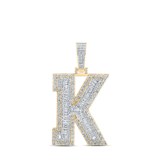 10k Yellow Gold Mens Baguette Diamond K Initial Letter Charm Pendant 3 Cttw