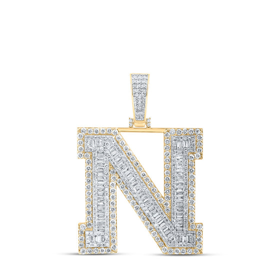 10k Yellow Gold Mens Baguette Diamond N Initial Letter Charm Pendant 4 Cttw