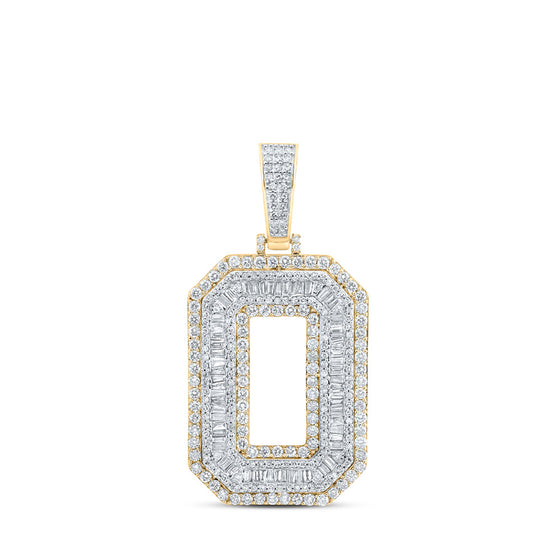 10k Yellow Gold Mens Baguette Diamond O Initial Letter Charm Pendant 3-1/5 Cttw