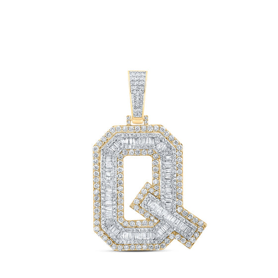 10k Yellow Gold Mens Baguette Diamond Q Initial Letter Charm Pendant 3-1/2 Cttw