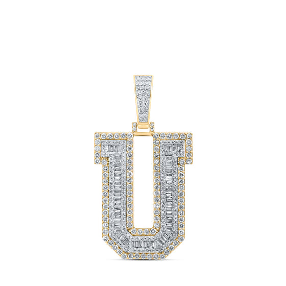 10k Yellow Gold Mens Baguette Diamond U Initial Letter Charm Pendant 3 Cttw