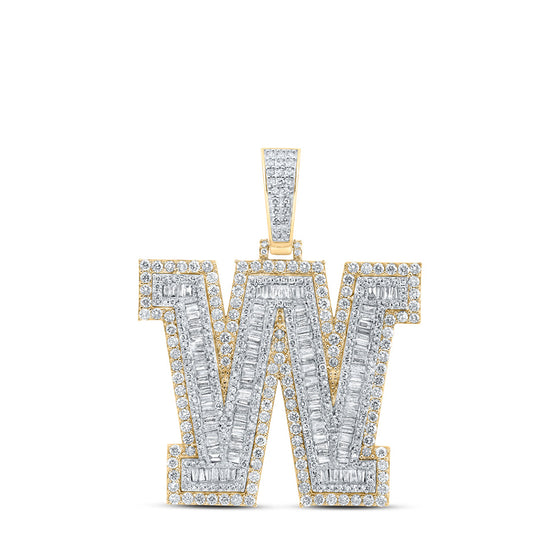 10k Yellow Gold Mens Baguette Diamond W Initial Letter Charm Pendant 4-5/8 Cttw