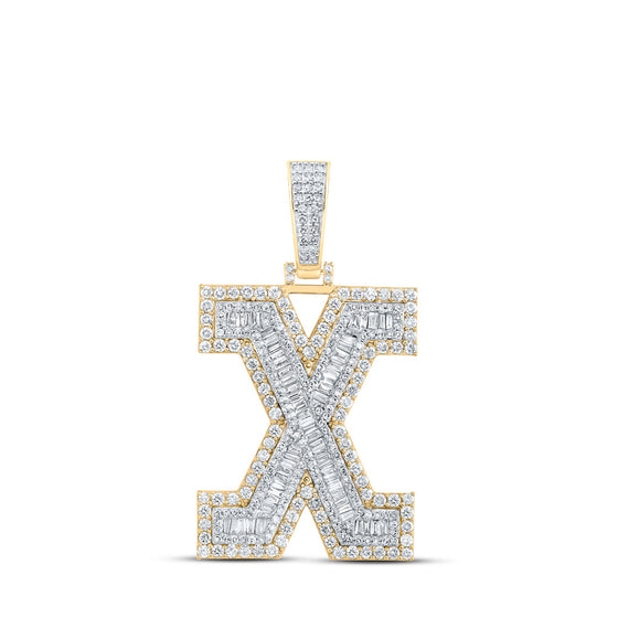 10k Yellow Gold Mens Baguette Diamond X Initial Letter Charm Pendant 3 Cttw