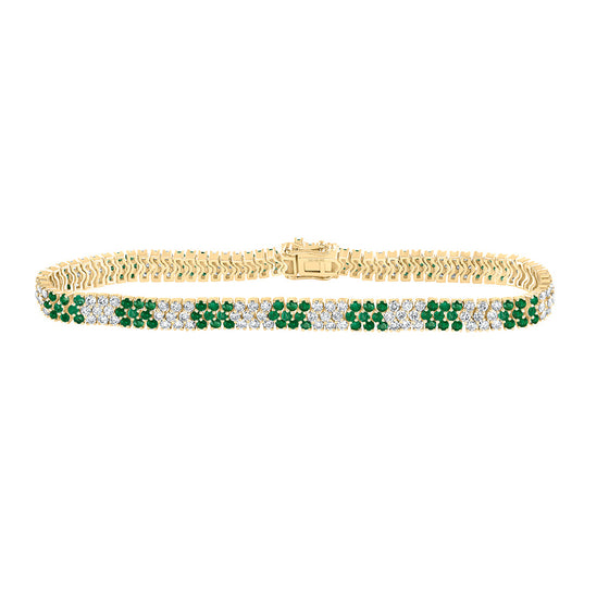 14k Yellow Gold Womens Round Emerald Diamond Tennis Bracelet 5-1/3 Cttw
