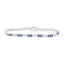  14k White Gold Womens Round Blue Sapphire Diamond Tennis Bracelet 2-7/8 Cttw