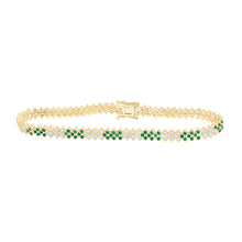  14k Yellow Gold Womens Round Emerald Diamond Tennis Bracelet 2-5/8 Cttw