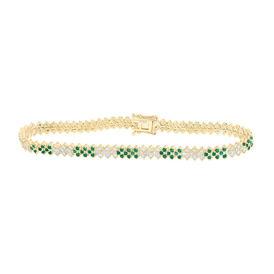 14k Yellow Gold Womens Round Emerald Diamond Tennis Bracelet 2-5/8 Cttw