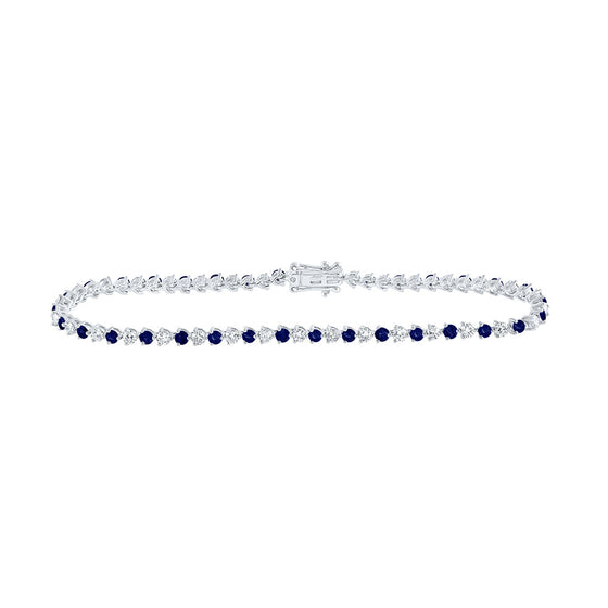 14k White Gold Womens Round Blue Sapphire Diamond Tennis Bracelet 3-1/5 Cttw