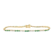  14k Yellow Gold Womens Round Emerald Diamond Tennis Bracelet 1-5/8 Cttw