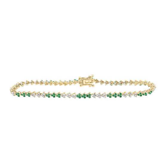 14k Yellow Gold Womens Round Emerald Diamond Tennis Bracelet 1-5/8 Cttw