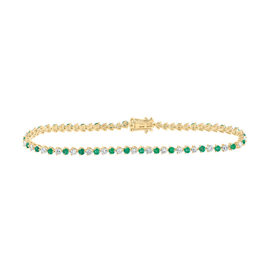 14k Yellow Gold Womens Round Emerald Diamond Tennis Bracelet 2-7/8 Cttw