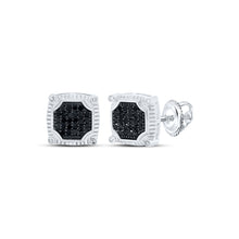  10k White Gold Round Black Color Enhanced Diamond Square Earrings 1/3 Cttw