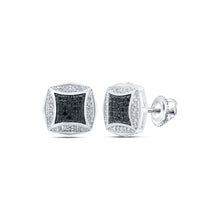  10k White Gold Round Black Color Enhanced Diamond Square Earrings 1/4 Cttw
