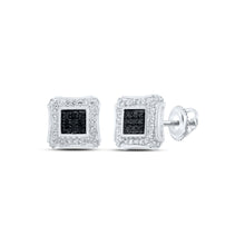  10k White Gold Round Black Color Treated Diamond Square Earrings 1/4 Cttw