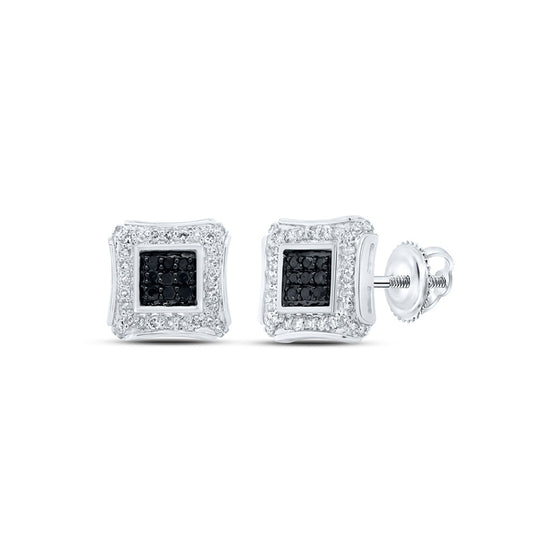 10k White Gold Round Black Color Treated Diamond Square Earrings 1/4 Cttw