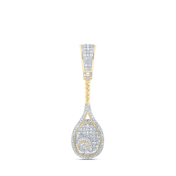 10k Yellow Gold Mens Round Diamond Tennis Racket Sport Charm Pendant 1 Cttw