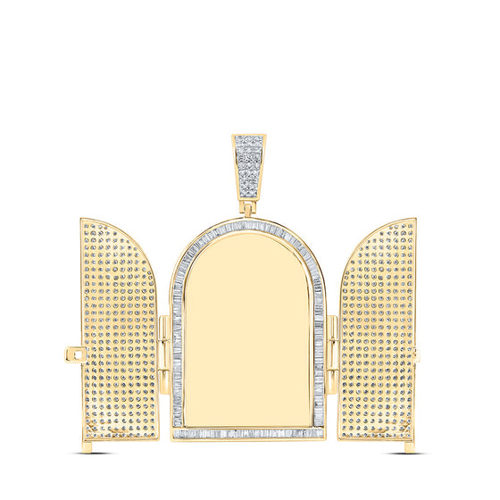 10k Yellow Gold Mens Round Diamond Tomb Doors Memory Charm Pendant 7 Cttw