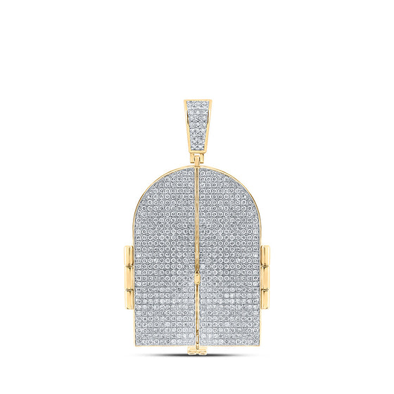 10k Yellow Gold Mens Round Diamond Tomb Doors Memory Charm Pendant 7 Cttw