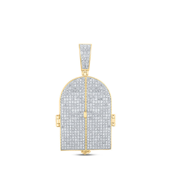 10k Yellow Gold Mens Round Diamond Tomb Doors Memory Charm Pendant 3-3/4 Cttw