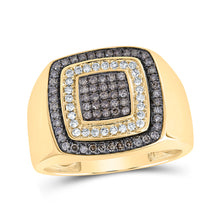  10k Yellow Gold Mens Round Brown Diamond Square Ring 3/4 Cttw