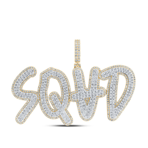 10k Yellow Gold Mens Round Diamond SQUAD Phrase Charm Pendant 8-7/8 Cttw