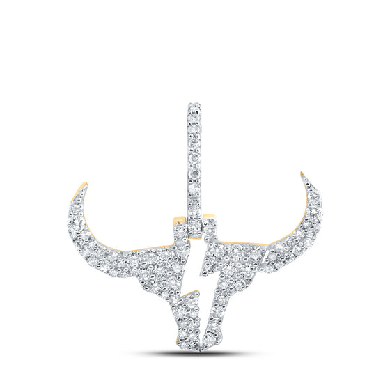 10k Yellow Gold Mens Round Diamond Bull Head Bolt Charm Pendant 1/2 Cttw