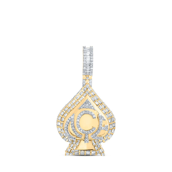 10k Yellow Gold Mens Round Diamond ACE Spade Charm Pendant 2-1/4 Cttw
