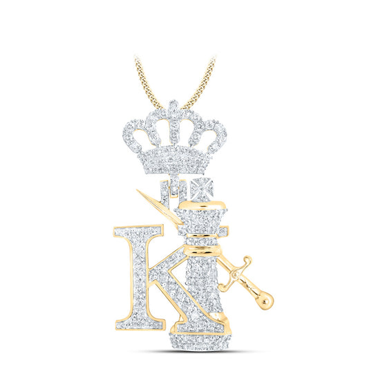 10k Yellow Gold Mens Round Diamond King Chess Crown Charm Pendant 1-1/2 Cttw