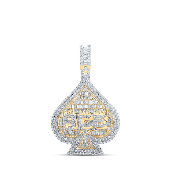 10k Yellow Gold Mens Round Diamond ACE of Spades Charm Pendant 2-3/8 Cttw