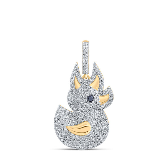 10k Yellow Gold Mens Round Diamond Rubber Duck Charm Pendant 1-1/2 Cttw