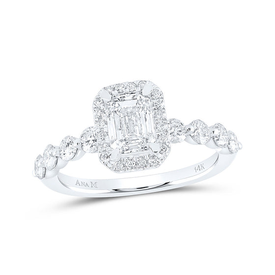 14k White Gold Emerald Diamond Halo Bridal Wedding Engagement Ring 1-3/4 Cttw