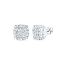  10k White Gold Round Diamond Square Earrings 1/2 Cttw