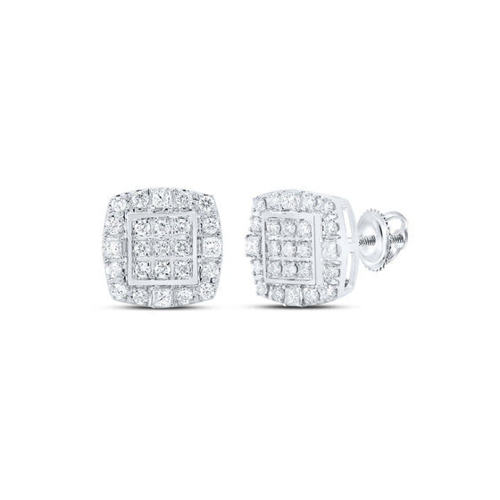 10k White Gold Round Diamond Square Earrings 1/2 Cttw