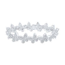  10k White Gold Womens Round Diamond Butterfly Bracelet 3-3/8 Cttw