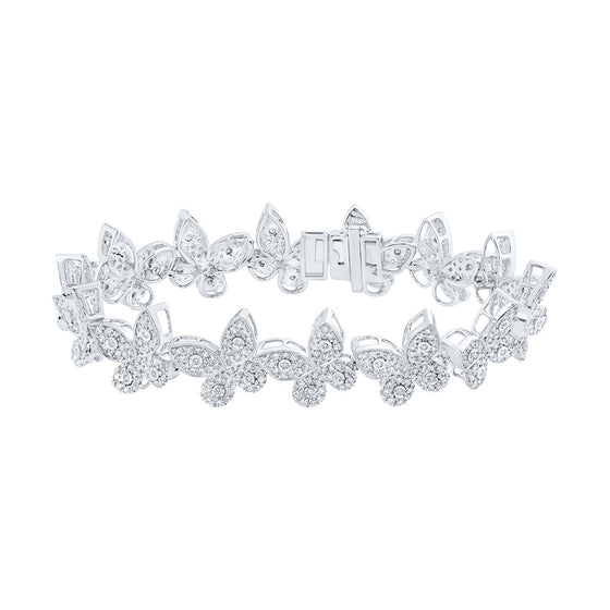 10k White Gold Womens Round Diamond Butterfly Bracelet 3-3/8 Cttw