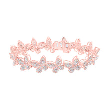  10k Rose Gold Womens Round Diamond Butterfly Bracelet 3-3/8 Cttw
