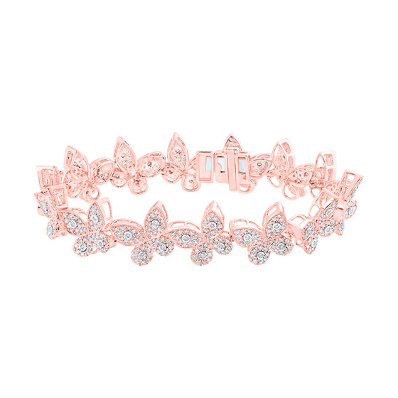 10k Rose Gold Womens Round Diamond Butterfly Bracelet 3-3/8 Cttw