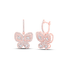  10k Rose Gold Womens Round Diamond Hoop Butterfly Dangle Earrings 1 Cttw