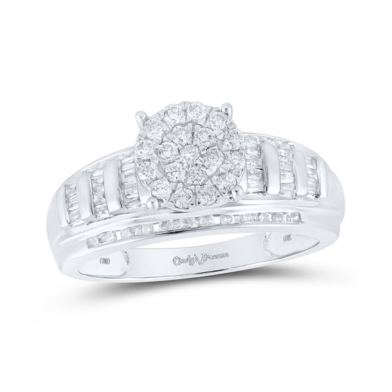 10k White Gold Round Diamond Cluster Bridal Wedding Engagement Ring 1/2 Cttw