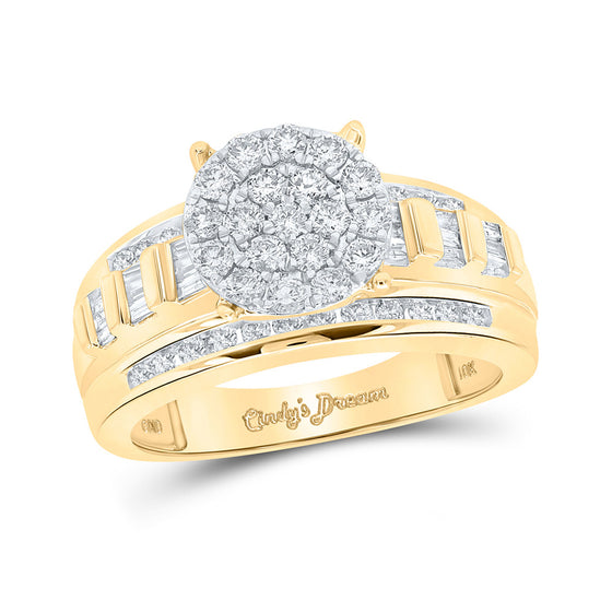 10k Yellow Gold Round Diamond Cluster Bridal Wedding Engagement Ring 1 Cttw
