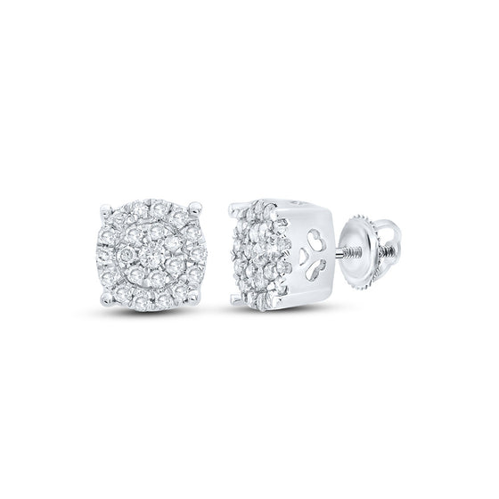 10k White Gold Womens Round Diamond Cluster Earrings 1/8 Cttw