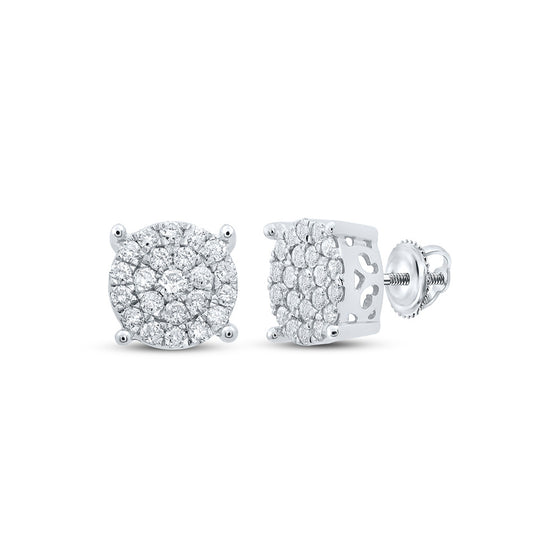 10k White Gold Womens Round Diamond Cluster Earrings 3/4 Cttw