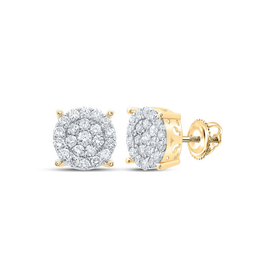 10k Yellow Gold Womens Round Diamond Cluster Earrings 1 Cttw