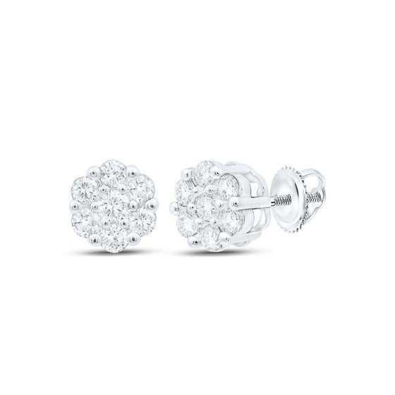 10k White Gold Womens Round Diamond Flower Cluster Earrings 1/5 Cttw