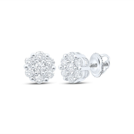 10k White Gold Womens Round Diamond Flower Cluster Earrings 1/2 Cttw