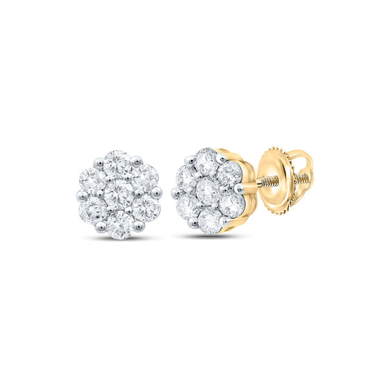 10k Yellow Gold Womens Round Diamond Flower Cluster Earrings 1 Cttw