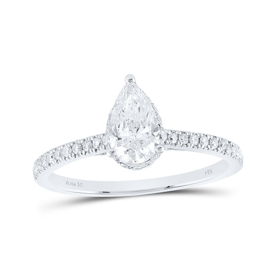 14k White Gold Pear Diamond Solitaire Bridal Wedding Engagement Ring 1 Cttw