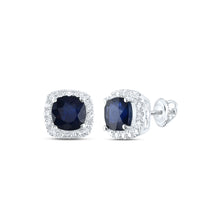  14k White Gold Womens Cushion Blue Sapphire Solitaire Diamond Halo Earrings 1-7/8 Cttw